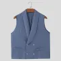 INCERUN Mens Solid Color Double-Breasted Two Pieces Outfit Sleeveless Blazer Vest Pant Casual Suit for Male