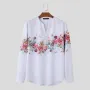 INCERUN Men Floral Print V-Neck Long Sleeve Shirt Comfy Loose Fit Casual White Shirt Beach Mens Top Plus Size, Spring Fall
