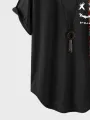 ChArmkpR Herrar Smile Ethnic Geometric Prenta Bútasaumur Boginn Hem Stutt erma Stuttermabolir
