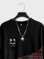 Mens Smile Vintage Geometric Print Patchwork Curved Hem T-Shirts