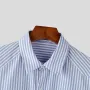 INCERUN - Camisa de manga larga a rayas con doble bolsillo para hombre, informal, holgada, con solapa, tallas S-5XL