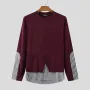 INCERUN Mens Striped Patchwork Long-Sleeve T-Shirt Design Spring Fall Casual Comfortable Crew Neck Top Male S-5XL