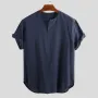 Men's Summer Linen V Neck Henley Tops Casual Fit Shirts Beach Yoga Button Shirts