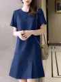ZANZEA Women Plus Size Solid Ruffle Hem Pocket Short Sleeve Crew Neck Casual Dress