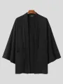 Mens cotwm solet rhydd 3/4 llawes Kimono