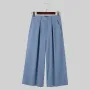 INCERUN Men Pants Solid Color High-waisted Straight-legged Trousers Comfy Button Loose Fit Men's Black Pant