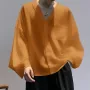 INCERUN Men Shirts Casual Blue Shirts Daily Long Sleeve White Shirts Solid Color V-neck Orange Shirts Summer Comfy Top with Breast Pocket