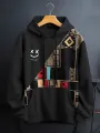 ChArmkpR Mens Hooded Sweatshirts Smile Ethnic Geometric Print Patchwork Drawstring Hoodies