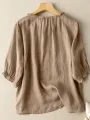 ZANZEA Lettuce Edge Crew Neck Solid Button 3/4 Sleeve Blouse