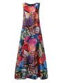 ZANZEA Plus Size Women Long Dress Retro O-neck Abstracted Print Sleeveless Beach Maxi Dress with Pockets