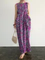 Pocket Floral Print Round Neck Sleeveless Maxi Dress