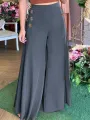 ZANZEA Plus Size Women Pants Solid Color Side Button Elastic Waist Loose Casual Wide Leg Pants With No Pocket