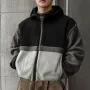 INCERUN Mens Faux Fur Panel Long-Sleeve Jacket Fashion Color Block Patchwork Coat for Fall Winter