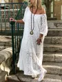 ZANZEA Plus Size Women Lace Long Dress Cold Shoulder Long Lace Croceht Hollow Out Bohemian Maxi Dress For Women