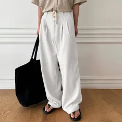 INCERUN Mens Double Pleated Straight Leg Casual Pant Comftable Simple Solid Color Long Trousers for Men Large Size S-5XL