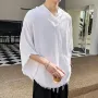INCERUN - Camiseta de manga corta con cuello en V y bordes sin rematar para hombre, color liso, informal, tallas S-5XL