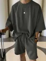 Mens Solid Drop Shoulder Casual Two Piece Outfits