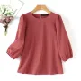 ZANZEA Women's Blouse Casual Lantern Sleeve Round Neck Shirt Plain Party Commute Pullover Tops