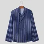 Mens Striped Lapel Double Breasted Casual Shirt Comfortable Casual Long Sleeve Shirts Lapel Top for Big Men Large Size S-5XL