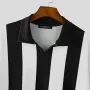 INCERUN Mens Striped Patchwork Baju Lengan Pendek Kasual Lapel Top untuk Lelaki