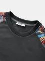 ChArmkpR Mens Pullover Hoodies Ethnic Pattern Patchwork Raglan Sleeve Round Neck Sweatshirts
