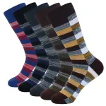 5 Pairs Men's Dress Socks Cotton Colorful Striped Geometric Pattern Funny Casual Pack Novelty Business Socks Comfortable