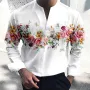 INCERUN Men Floral Print V-Neck Long Sleeve Shirt Comfy Loose Fit Casual White Shirt Beach Mens Top Plus Size, Spring Fall