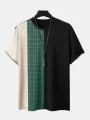 ChArmkpR Mens Plaid Patchwork Short Sleeve Crew Neck T-shirts