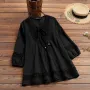 ZANZEA Women's Shirt Solid Lace Blouse Eyelet Lace Patchwork 3/4 Length Sleeve Top Summer Daily Casual Shirts