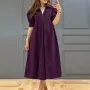 ZANZEA Women Vintage Fashion Solid Casual V-Neck Short Sleeve Dress Loose Fit with Side Pockets