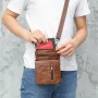 Ekphero Men Vintage Genuine Leather Shoulder Bag Small Messenger Bags Large Capacity Business Casual Crossbody Bag