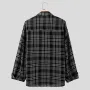 INCERUN Classic Black White Plaid Design Men's Casual Long Sleeve Shirt, Men's Button Up Shirt for Daily Occasions