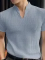 INCERUN Men T-shirts V-neck Knitted Short Sleeve Top Casual Solid Color Male Shirt Comfortable Mens Top Clothing