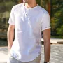 Men's Summer Linen V Neck Henley Tops Casual Fit Shirts Beach Yoga Button Shirts