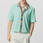 INCERUN Mens Textured Patchwork Cropped Short Sleeve Shirt Comfortable Fashion Solid Printed Edge Lapel Top