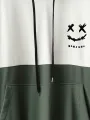 ChArmkpR Mens Smile Print Color Block Patchwork Kangaroo Pocket Hoodies Winter