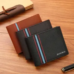 Men's Short Thin Wallet Soft Leather Multi-Card Slots Coin Purse Cross Pattern Horizontal Stitch Large Capacity Fashion Wallet