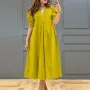 ZANZEA Women Vintage Fashion Solid Casual V-Neck Short Sleeve Dress Loose Fit with Side Pockets