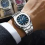 CRRJU Men's Quartz Watch Stainless Steel Band Waterproof Luminous Square Dial Business Casual Fashion Date Wristwatch