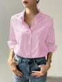 Stripe Print Long Sleeve Button Front Lapel Shirt