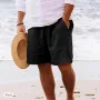 남성용 여름 코튼 리넨 반바지 통기성이 좋은 단색 검정색 끈이 달린 플러스 사이즈 비치 반바지 가볍고 편안한 남성용 캐주얼 반바지