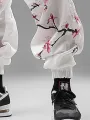 ChArmkpR Mens Pant Japanese Floral Print Drawstring Waist Loose Elastic Cuff Trousers
