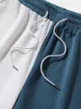 Mens Fish Wave Embroidery Patchwork Corduroy Drawstring Waist Shorts