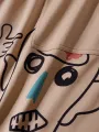 Mens Abstract Figure Letter Print Drawstring Waist Shorts