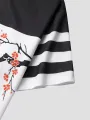 ChArmkpR Mens Two Pieces Set Japanese Cherry Blossoms Print Striped Patchwork Two Pieces Outfits