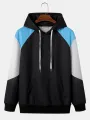 Mens Color Block Patchwork Kangaroo Pocket Casual Drawstring Hoodies