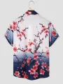 ChArmkpR Mens Shirt Japanese Cherry Blossoms Ombre Print Lapel Short Sleeve Shirts