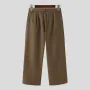 INCERUN Men Wide-leg Solid Color Casual Pants with Pockets Cropped Design Zipper Botton Trousers Plus Size