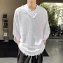 INCERUN - Camiseta de manga corta con cuello en V y bordes sin rematar para hombre, color liso, informal, tallas S-5XL