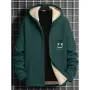 ChArmkpR Mens Smile Face Embroidered Snap Button Plush Lined Hooded Jacket